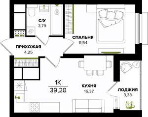 1-к квартира, вторичка, 39м2, 2/25 этаж
