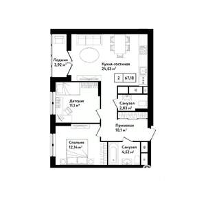 2-к квартира, строящийся дом, 71м2, 25/25 этаж