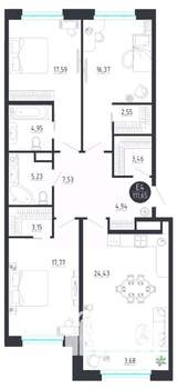 3-к квартира, строящийся дом, 112м2, 6/8 этаж