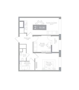 2-к квартира, вторичка, 55м2, 21/25 этаж