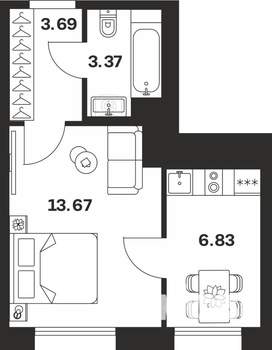 1-к квартира, вторичка, 28м2, 9/10 этаж
