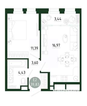 1-к квартира, строящийся дом, 40м2, 25/25 этаж