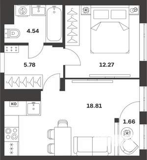 1-к квартира, вторичка, 43м2, 4/4 этаж