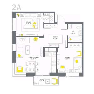 2-к квартира, вторичка, 64м2, 16/25 этаж