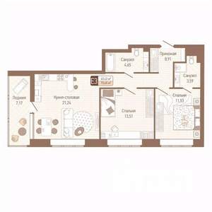 2-к квартира, строящийся дом, 67м2, 1/14 этаж