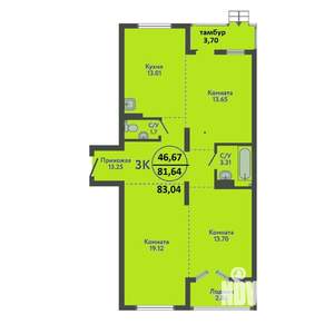 3-к квартира, вторичка, 83м2, 1/9 этаж