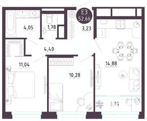 2-к квартира, вторичка, 53м2, 10/10 этаж