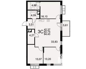 3-к квартира, вторичка, 94м2, 2/11 этаж