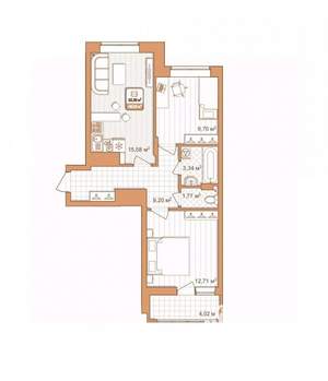 2-к квартира, строящийся дом, 53м2, 6/9 этаж