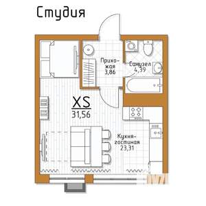 1-к квартира, строящийся дом, 32м2, 2/5 этаж