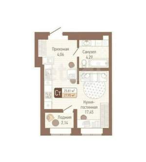 Студия квартира, вторичка, 28м2, 1/14 этаж