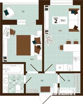 2-к квартира, вторичка, 39м2, 11/14 этаж