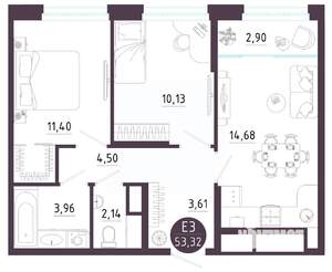 2-к квартира, вторичка, 53м2, 5/10 этаж