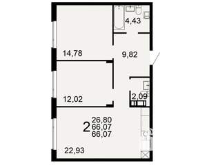 2-к квартира, вторичка, 66м2, 1/10 этаж