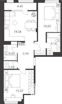 2-к квартира, вторичка, 74м2, 6/9 этаж