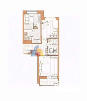 2-к квартира, вторичка, 53м2, 2/9 этаж