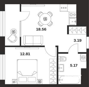 1-к квартира, строящийся дом, 40м2, 2/25 этаж