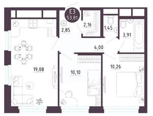 2-к квартира, вторичка, 54м2, 3/10 этаж