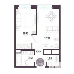 Студия квартира, строящийся дом, 32м2, 7/10 этаж