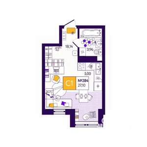 Студия квартира, вторичка, 27м2, 9/12 этаж