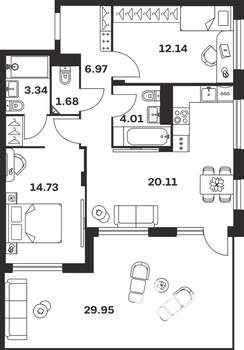 2-к квартира, вторичка, 72м2, 1/15 этаж