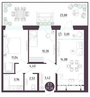 2-к квартира, вторичка, 77м2, 1/10 этаж