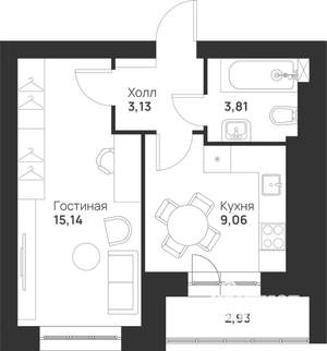 1-к квартира, строящийся дом, 34м2, 3/5 этаж