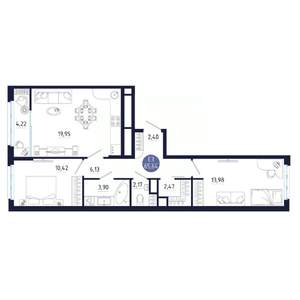 2-к квартира, строящийся дом, 66м2, 2/25 этаж