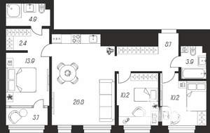 3-к квартира, строящийся дом, 85м2, 2/24 этаж