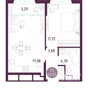 1-к квартира, вторичка, 40м2, 9/10 этаж