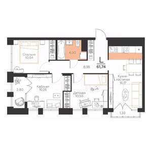 3-к квартира, строящийся дом, 62м2, 5/5 этаж
