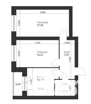2-к квартира, вторичка, 56м2, 5/5 этаж