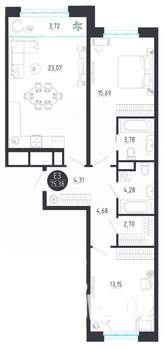 2-к квартира, строящийся дом, 75м2, 2/8 этаж
