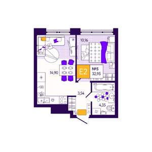 1-к квартира, вторичка, 33м2, 1/12 этаж