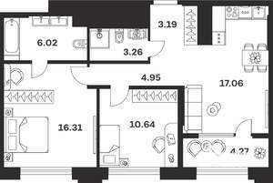 2-к квартира, вторичка, 66м2, 1/10 этаж