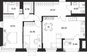 2-к квартира, вторичка, 82м2, 3/8 этаж