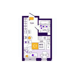 Студия квартира, вторичка, 24м2, 5/12 этаж