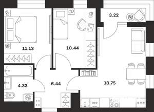 2-к квартира, вторичка, 54м2, 4/13 этаж