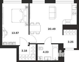 1-к квартира, строящийся дом, 45м2, 3/25 этаж