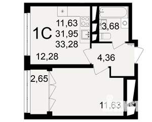 1-к квартира, строящийся дом, 32м2, 2/18 этаж
