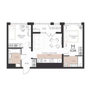 2-к квартира, строящийся дом, 53м2, 4/5 этаж