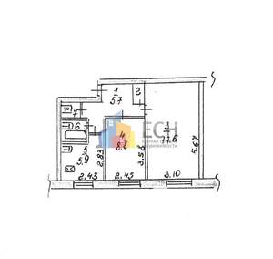 2-к квартира, вторичка, 42м2, 1/5 этаж