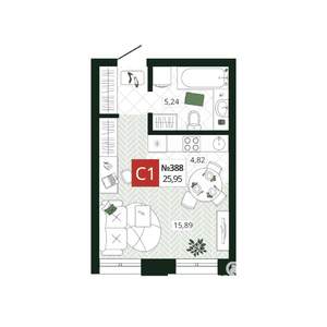 Студия квартира, вторичка, 26м2, 2/19 этаж