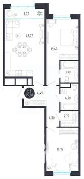 2-к квартира, строящийся дом, 75м2, 8/8 этаж
