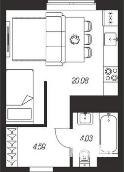 Студия квартира, вторичка, 29м2, 5/25 этаж