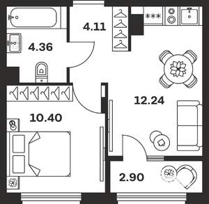 1-к квартира, вторичка, 34м2, 9/9 этаж