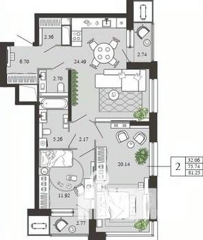 2-к квартира, вторичка, 81м2, 11/21 этаж