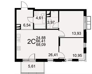 2-к квартира, строящийся дом, 68м2, 7/11 этаж