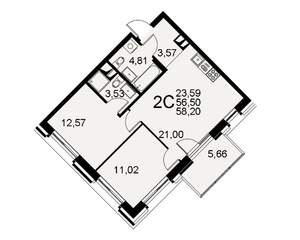 2-к квартира, вторичка, 58м2, 2/11 этаж