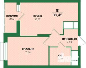 1-к квартира, вторичка, 39м2, 8/25 этаж